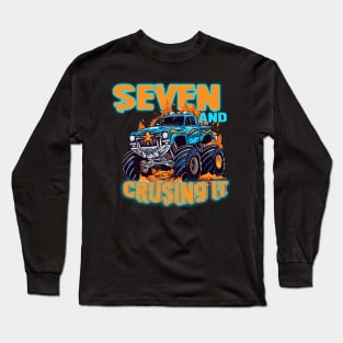 Seven Birthday Boy's Monster Truck Racing B-day Gift For Kids Tollder Long Sleeve T-Shirt